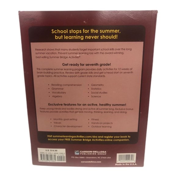 Carson-Dellosa Education Summer Bridge Activities Grades 6-7 BRAND NEW! - Picture 2 of 2